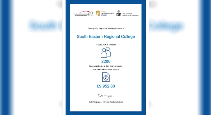 Students at South Eastern Regional College (SERC) have been praised for their volunteering efforts as part of national Volunteers’ Week. 